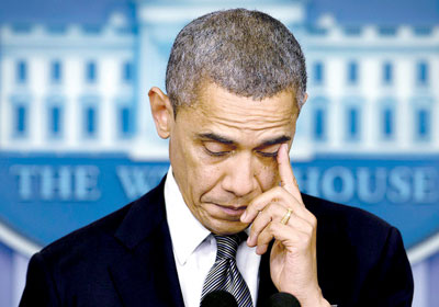Tổng thống Mỹ Barack Obama tại buổi họp báo sau vụ thảm sát tại Newtown.